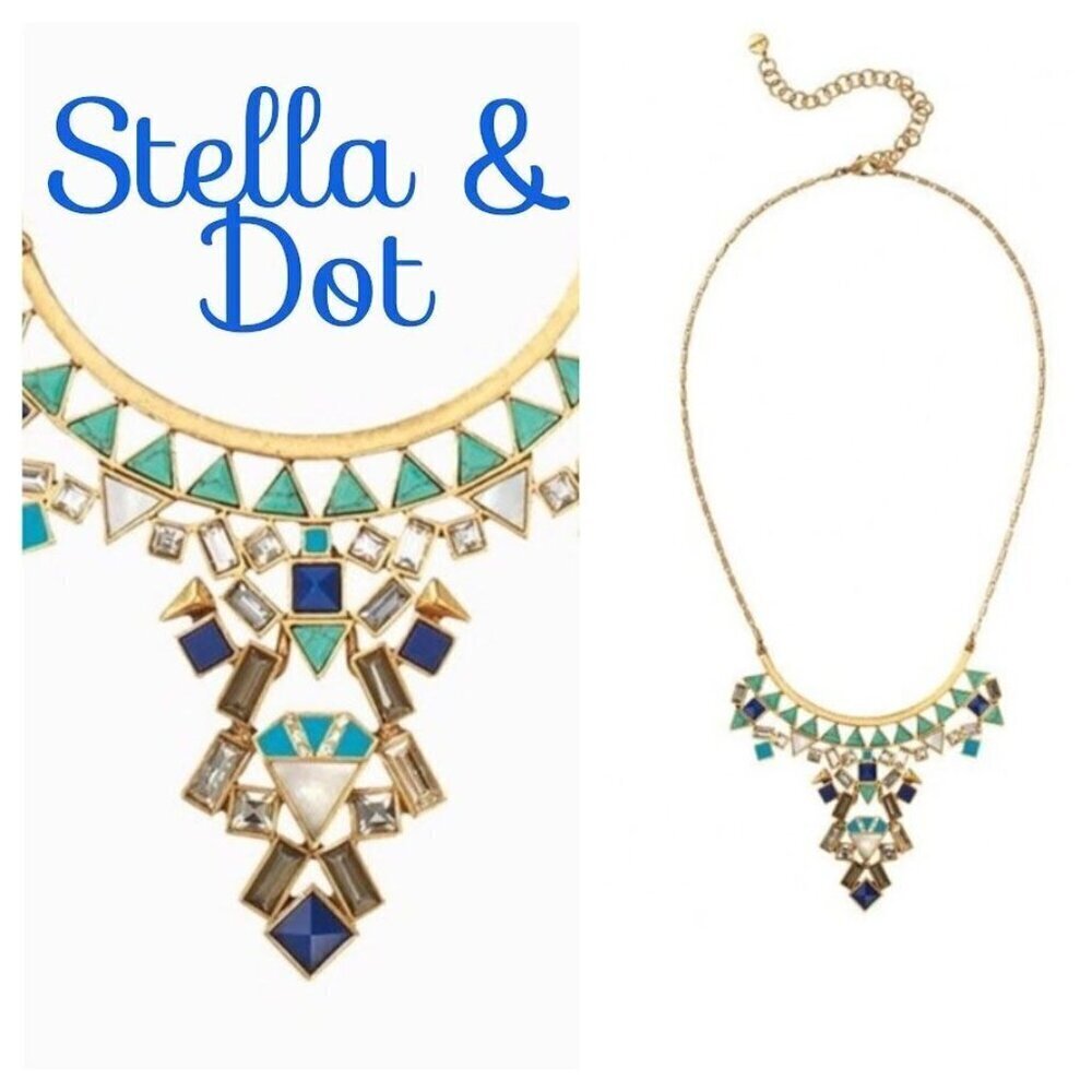Stella & Dot Mosaic Stone Tile Statement Necklace Blue - Picture 3 of 11